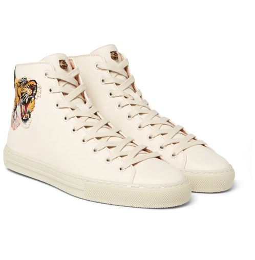 구찌 가죽 스니커즈 Major Appliqued Full-Grain Leather High-Top Sneakers